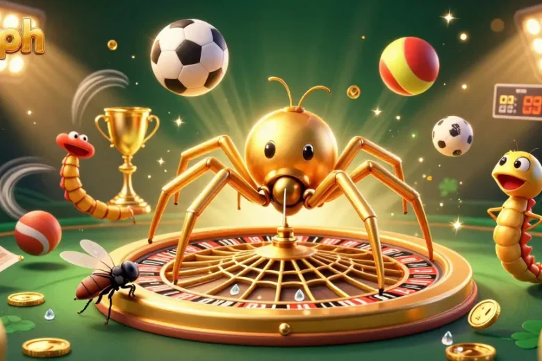 Experience engaging gameplay at vipph, featuring a golden spider and centipede croupier in a vibrant casino scene.