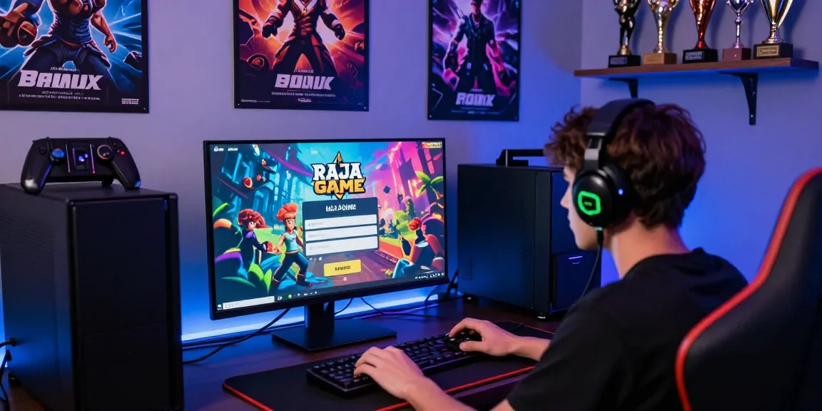 Raja Game login in a vibrant gaming environment with user entering credentials.
