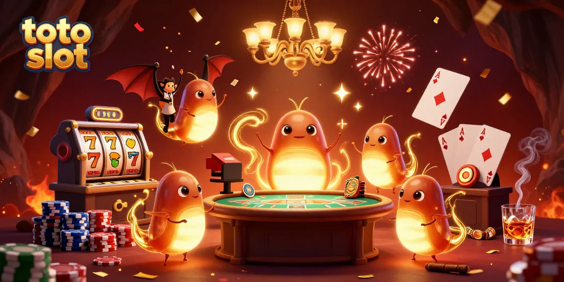 Experience thrilling toto slot excitement amid vibrant glowing creatures in a unique cave casino!