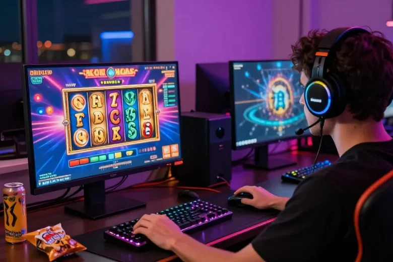 Pengguna slot88 bermain game slot online dengan fokus dan suasana modern.