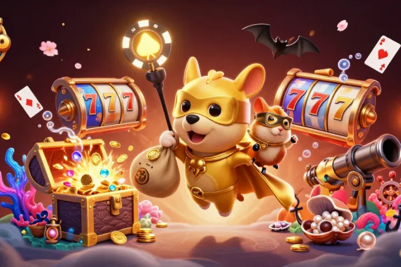 Experience the excitement of slot depo 5k with superheroes collecting treasures in this vibrant casino scene.