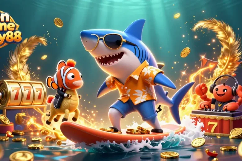 Catching waves of gold coins while enjoying the cổn game lucky88 experience, a hammer-head shark and friends bring the underwater action.
